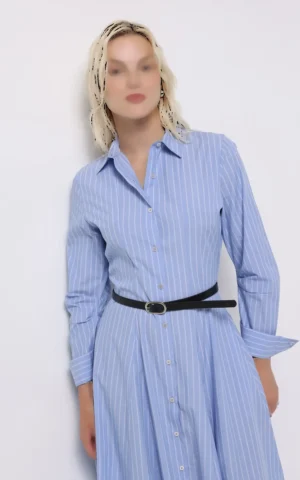 پیراهن شومیزی زنانه آبی با طرح راه‌راه عمودی برند کلینز کد CL1075584