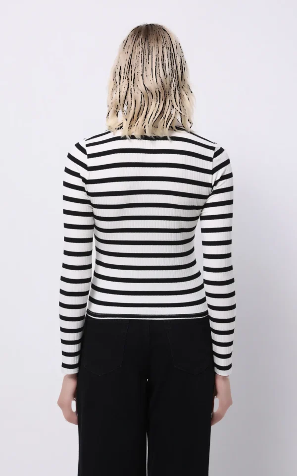 بلوز راه‌راه سیاه‌وسفید با یقه پولو برند کلینز کد CL1075895 - Image 4