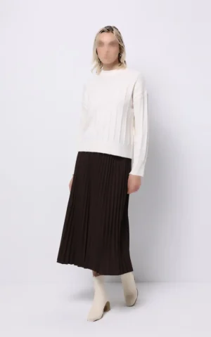 پلیور زنانه شیری گرم پاییز-زمستانه شیک یقه‌گرد برند کلینز