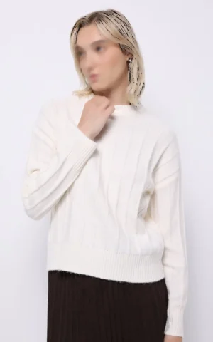 پلیور زنانه شیری گرم پاییز-زمستانه شیک یقه‌گرد برند کلینز