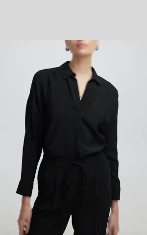 شومیز مشکی زنانه ایپکیول (Ipekyol) مدل یقه دار آستین بلند کد IS1250025120 - Image 3