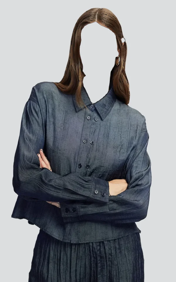 شومیز زنانه کوتاه آستین بلند IPEKYOL آبی طوسی