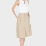 دامن کتان زنانه کولینز (Colin’s) کرم مدل میدی پیلی‌دار کد CL1073049