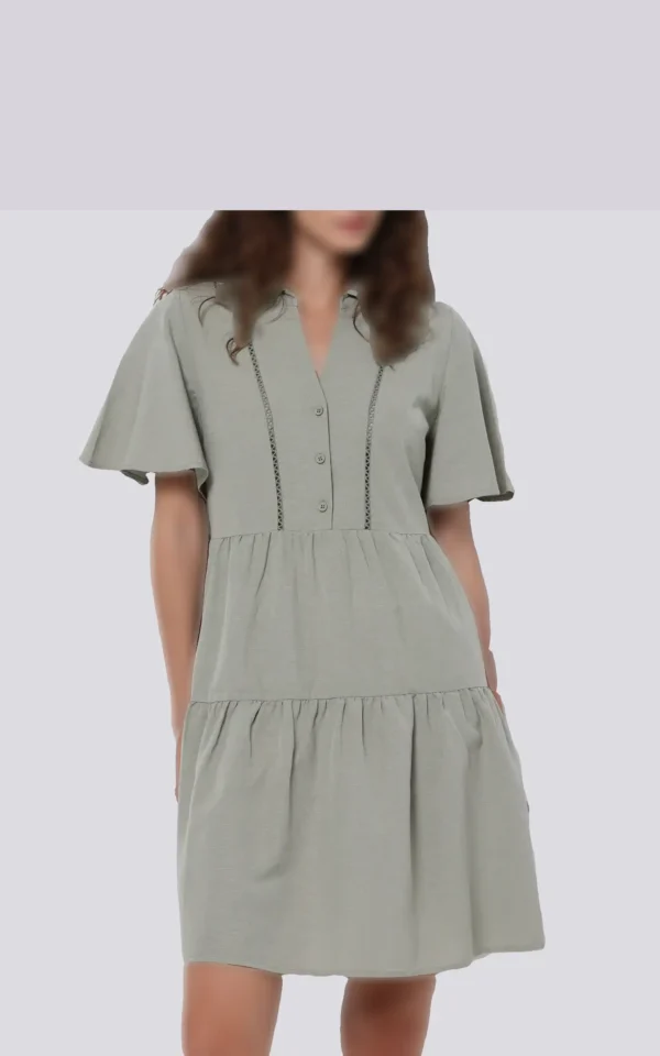 پیراهن زنانه کوتاه چندلایه با یقه مردانه و جزییات نوار تزیینی برند کلینز کد CL1074275 - Image 3