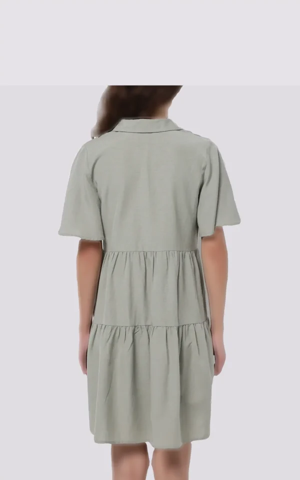 پیراهن زنانه کوتاه چندلایه با یقه مردانه و جزییات نوار تزیینی برند کلینز کد CL1074275 - Image 4