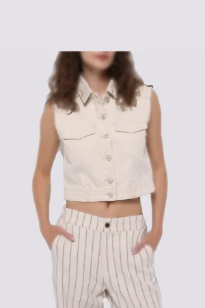 شومیز زنانه کوتاه بی آستین Colin’s دوجیب رنگ کرم