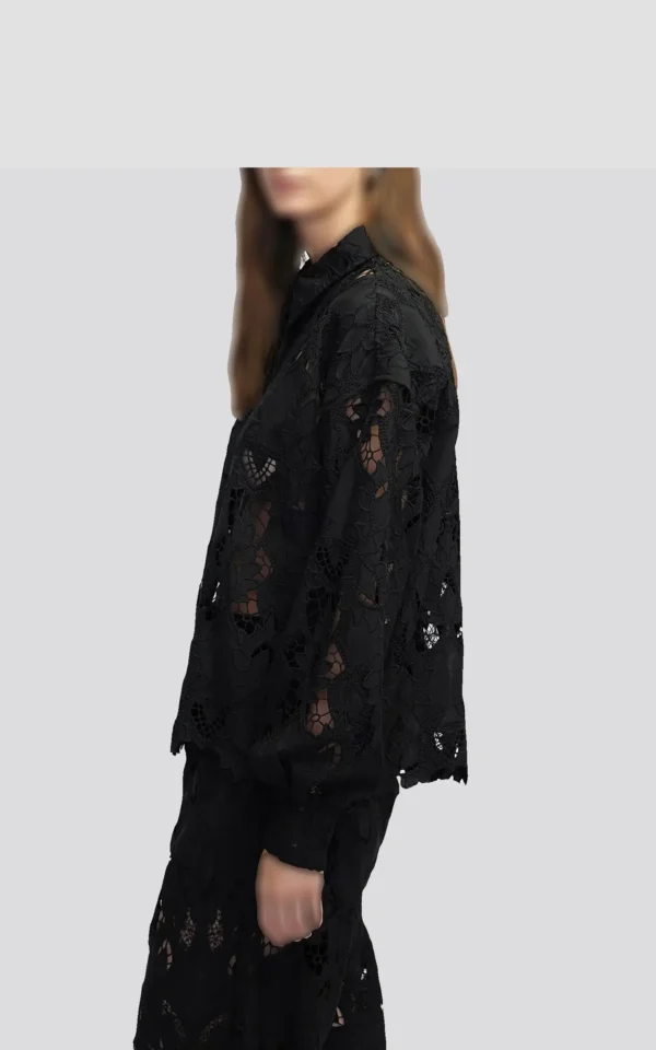 نمای پهلو شومیز زنانه گیپوری مشکی IPEKYOL