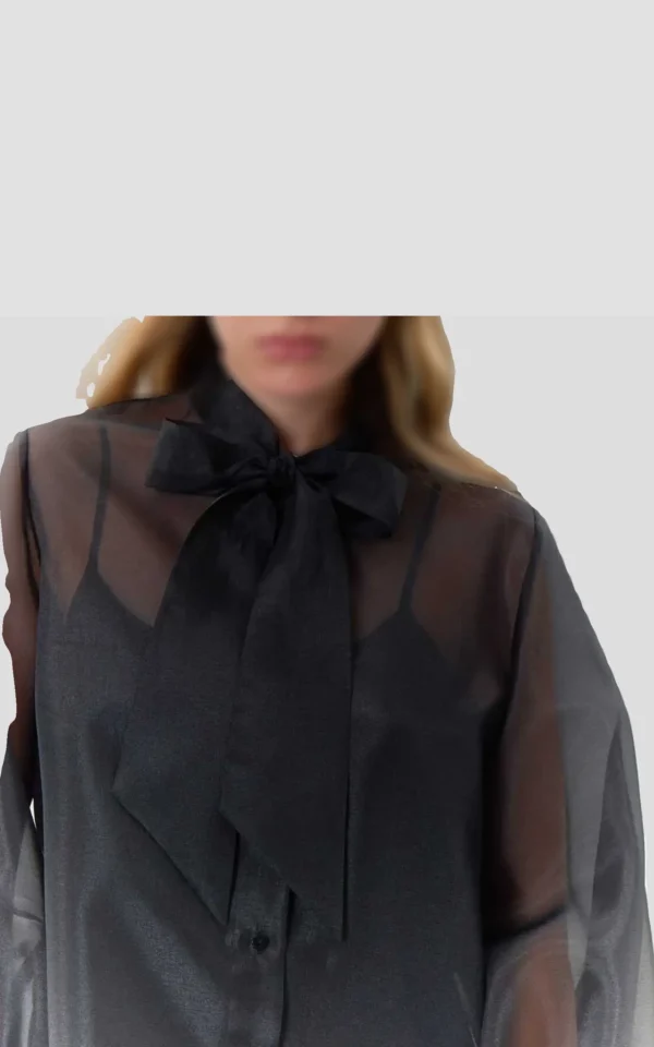 نمای یقه شومیز زنانه توری یقه پاپیونی ROMAN رنگ مشکی