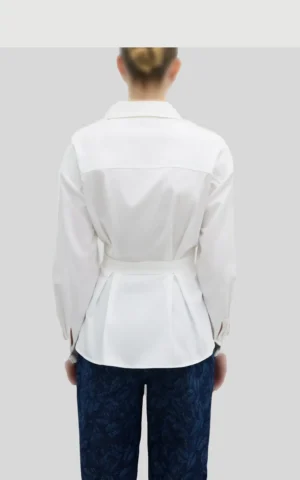 نمای پشت شومیز زنانه کمربند پارچه ای ROMAN رنگ سفید