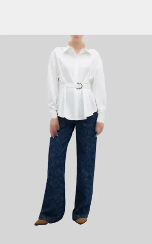 نمای قدی شومیز زنانه کمربند پارچه ای ROMAN رنگ سفید