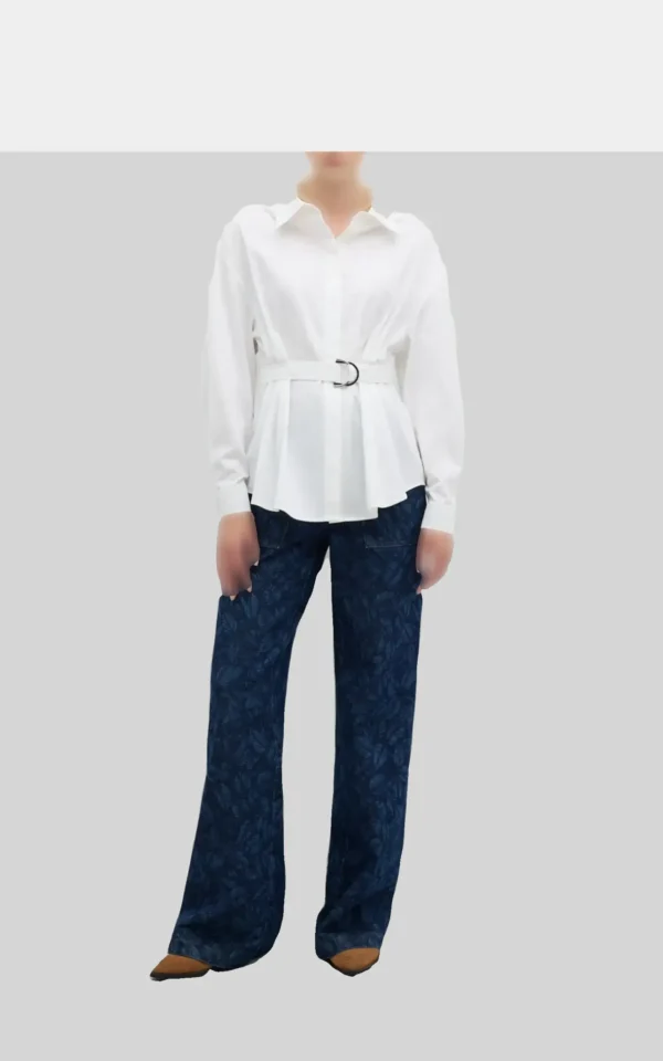 نمای قدی شومیز زنانه کمربند پارچه ای ROMAN رنگ سفید