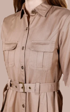 پیراهن زنانه قد متوسط کمربنددار با جیب‌های پاکتی برند کلینز کد CL1072646 - Image 3