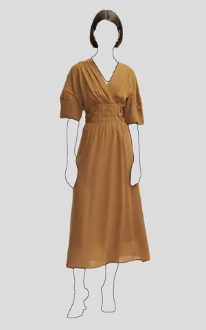 پیراهن زنانه آستین کوتاه یقه هفت قهوه‌ای اکر ایپکیول