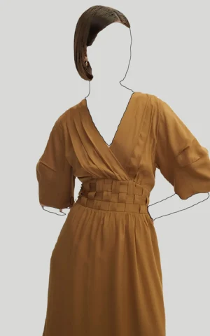 پیراهن زنانه آستین کوتاه یقه هفت قهوه‌ای اکر ایپکیول