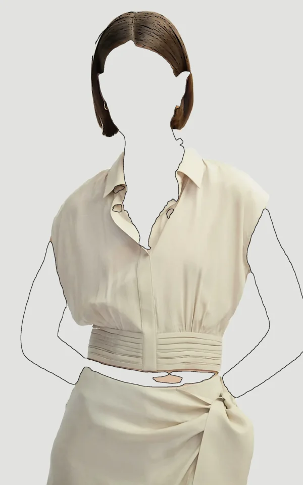 بلوز زنانه بژ بدون آستین یقه‌دار ایپکیول