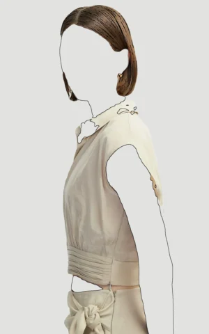 بلوز زنانه بژ بدون آستین یقه‌دار ایپکیول