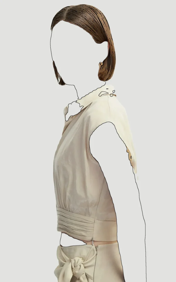 بلوز زنانه بژ بدون آستین یقه‌دار ایپکیول