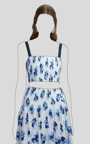 بلوز زنانه آبی-سفید طرح‌گل آستین بندی خنک ایپکیول