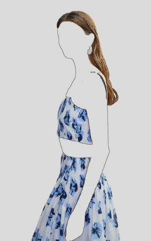 بلوز زنانه آبی-سفید طرح‌گل آستین بندی خنک ایپکیول