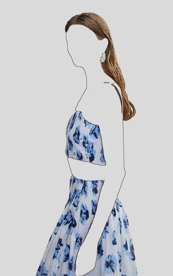 بلوز زنانه آبی-سفید طرح‌گل آستین بندی خنک ایپکیول