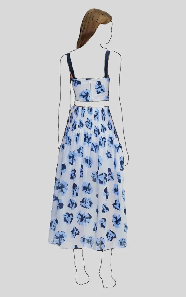 بلوز زنانه آبی-سفید طرح‌گل آستین بندی خنک ایپکیول