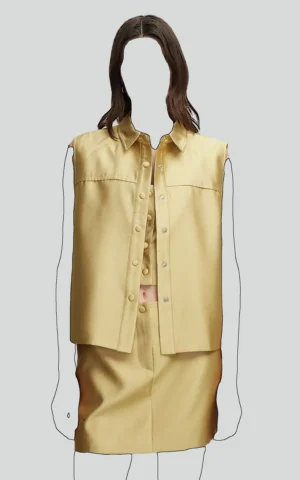 نمای روبرو شومیز زنانه طلایی بدون آستین ایپکیول