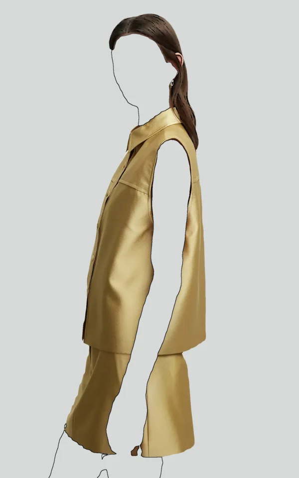 نمای پهلو شومیز زنانه طلایی بدون آستین ایپکیول