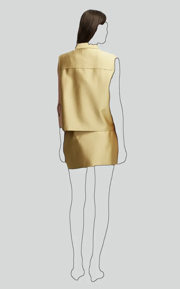 نمای پشت شومیز زنانه طلایی بدون آستین ایپکیول