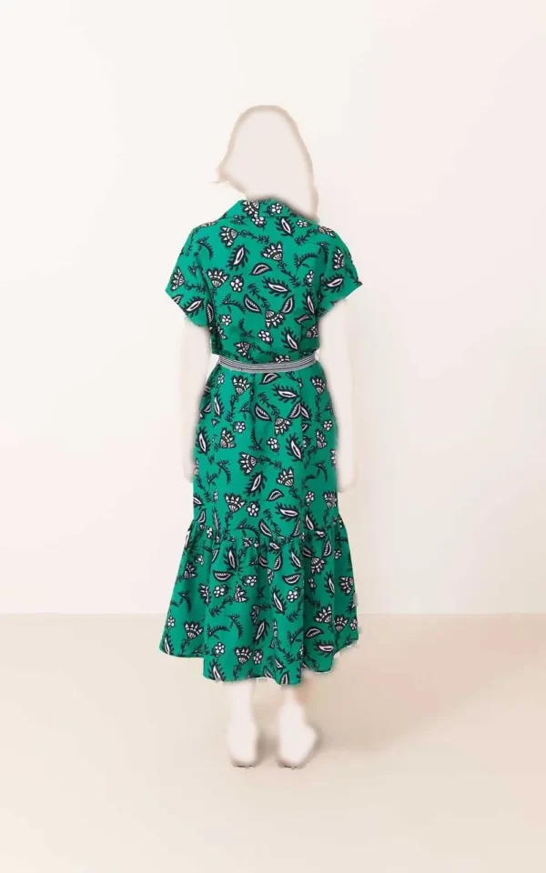 پیراهن زنانه سبز با طرح بته‌جقه و کمربند راه‌راه برند ROMAN کد Y2411047 - Image 3