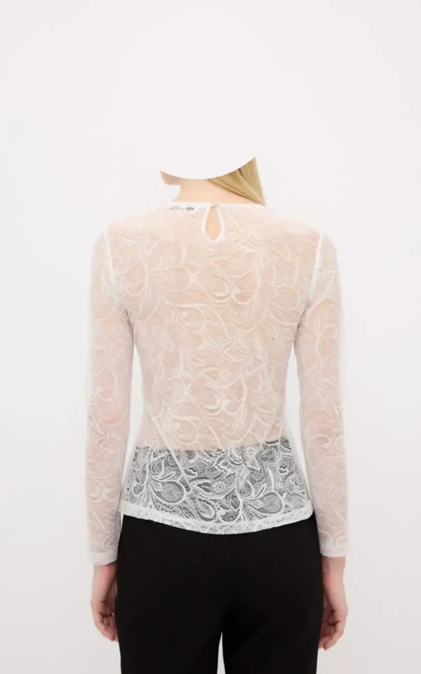 بلوز زنانه توری آستین بلند adL مناسب استایل مجلسی و لوکس از نمای پشت