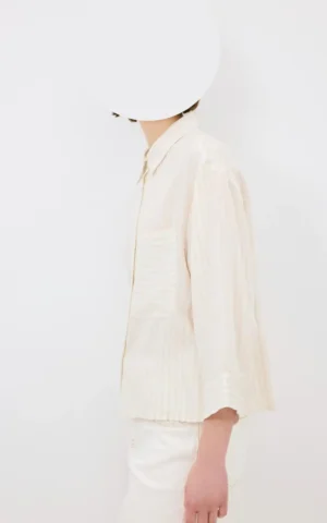 نمای پهلو شومیز زنانه راه راه adL رنگ بژ