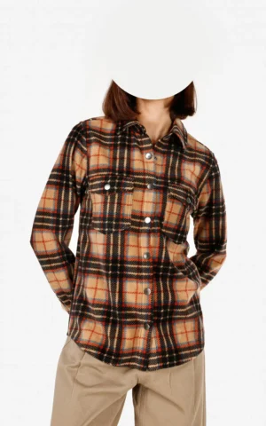 شومیز زنانه چهارخانه قهوه‌ای برند کولینز مناسب استایل کژوال