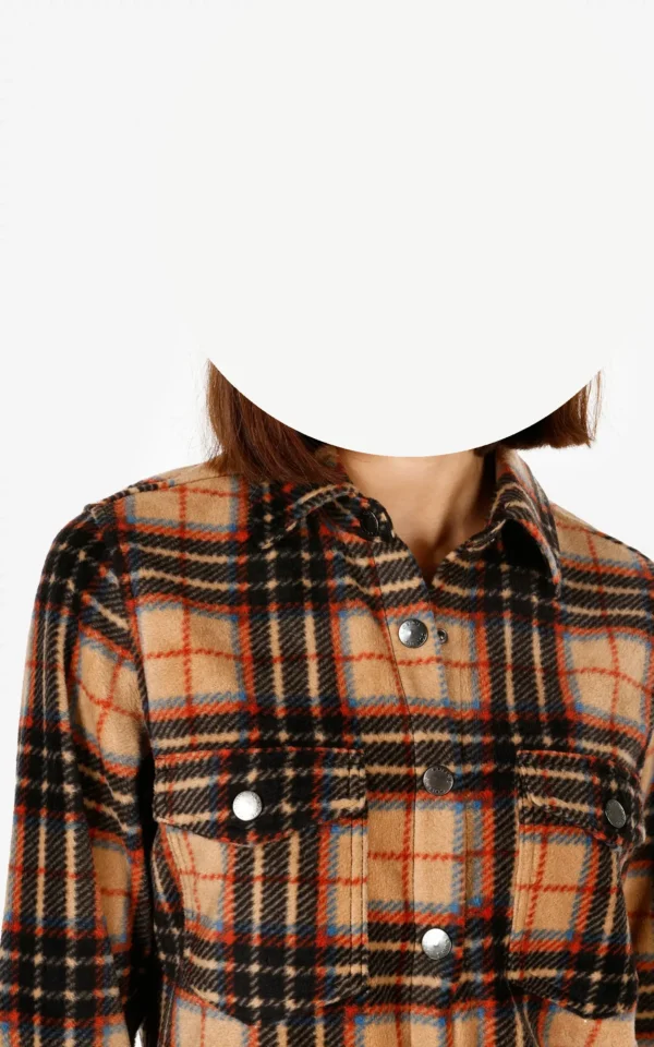 شومیز زنانه چهارخانه قهوه‌ای برند کولینز مناسب استایل کژوال | زاویه یقه