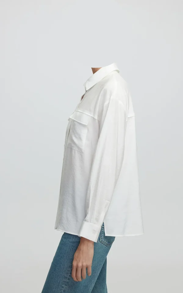 نمای پهلو شومیز زنانه دو جیب آستین بلند IPEKYOL رنگ سفید