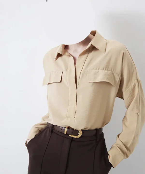 شومیز زنانه سفید آستین بلند برند Ipekyol مناسب استایل رسمی | از نمای پهلو