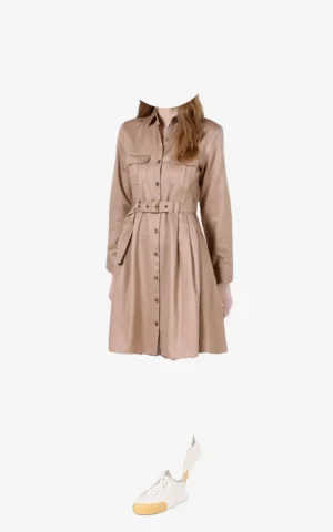 پیراهن زنانه قد متوسط کمربنددار با جیب‌های پاکتی برند کلینز کد CL1072646