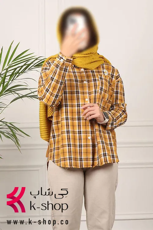 شومیز کوتاه چهارخونه نارنجی
