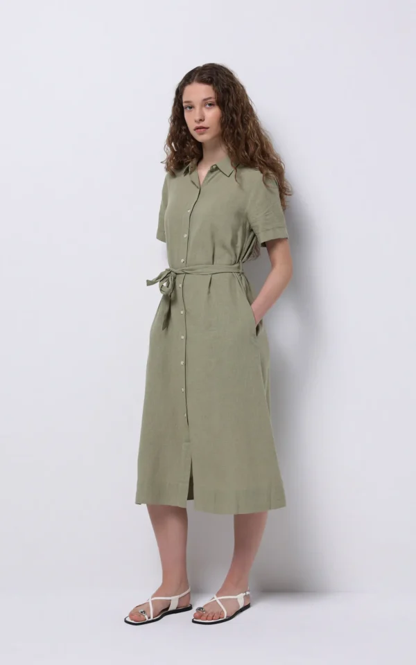 پیراهن لینن زنانه کولینز (Colin’s) مدل دکمه‌دار کمربنددار کد CL1068244 - Image 7