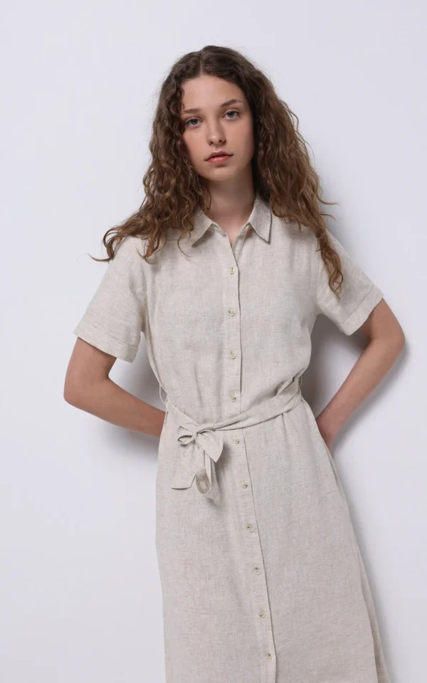 پیراهن لینن زنانه کولینز (Colin’s) مدل دکمه‌دار کمربنددار کد CL1068244 - Image 4