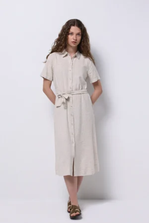 پیراهن لینن زنانه کولینز (Colin’s) مدل دکمه‌دار کمربنددار کد CL1068244