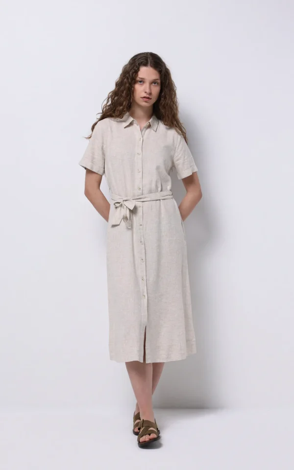 پیراهن لینن زنانه کولینز (Colin’s) مدل دکمه‌دار کمربنددار کد CL1068244 - Image 3