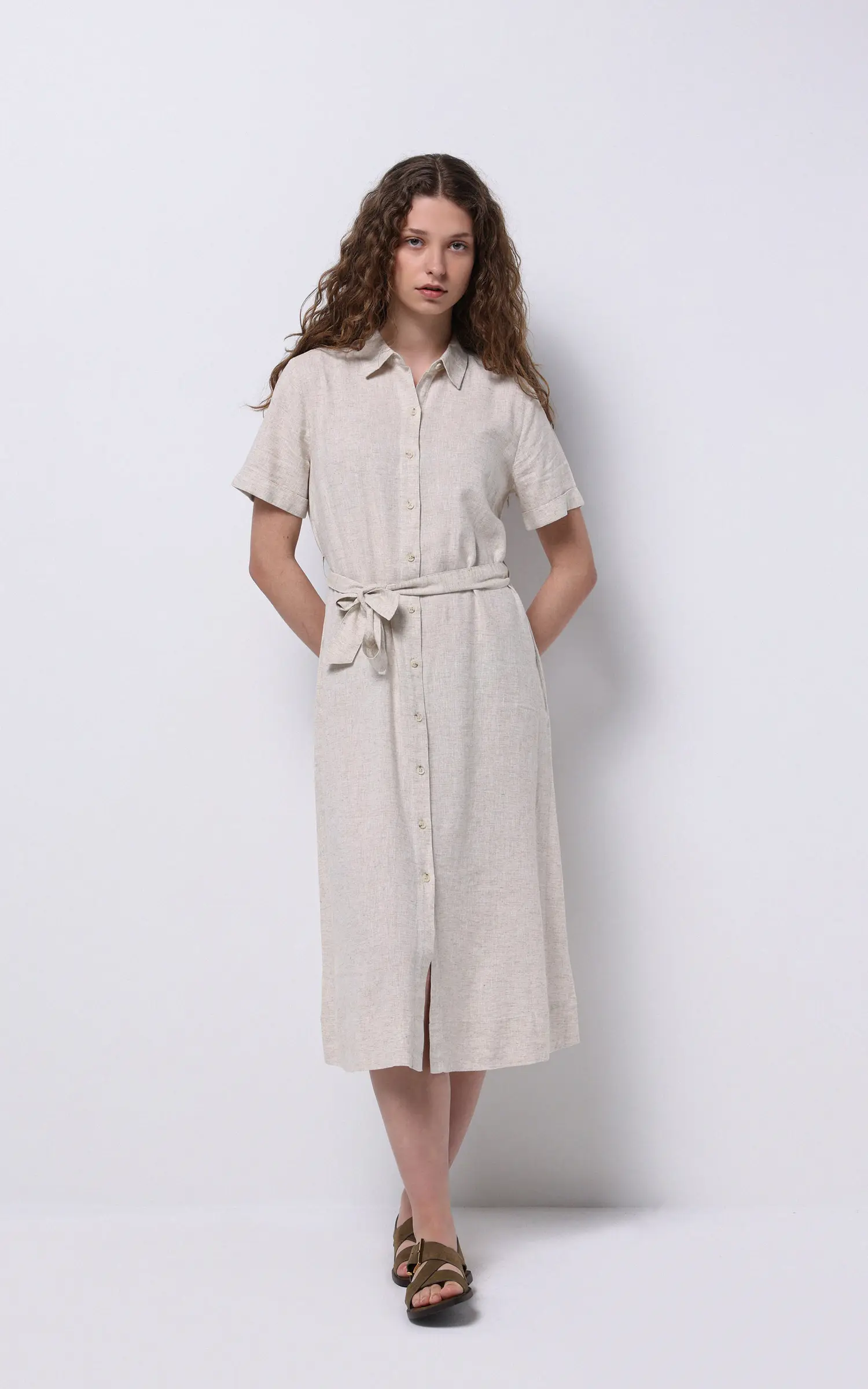 cl1068244-13 پیراهن لینن زنانه کولینز (Colin’s) مدل دکمهدار کمربنددار کد CL1068244 - Image 1