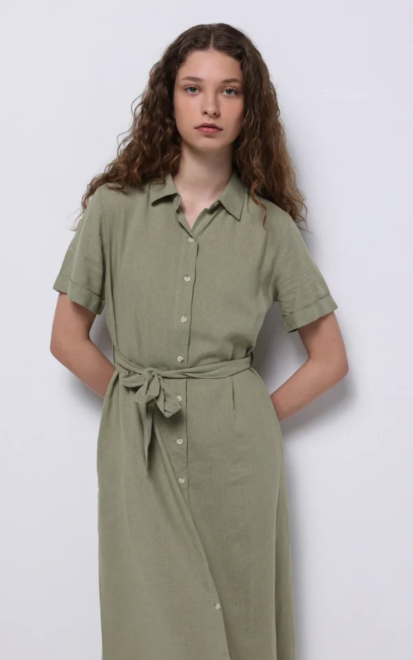 پیراهن لینن زنانه کولینز (Colin’s) مدل دکمه‌دار کمربنددار کد CL1068244 - Image 5