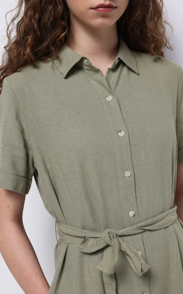 پیراهن لینن زنانه کولینز (Colin’s) مدل دکمه‌دار کمربنددار کد CL1068244 - Image 2