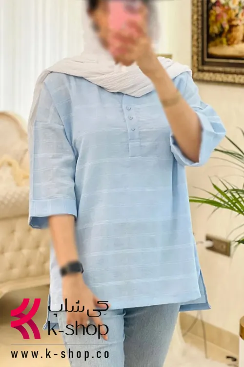 شومیز نخی آبی روشن