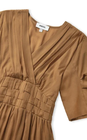 پیراهن زنانه آستین کوتاه یقه هفت قهوه‌ای اکر ایپکیول