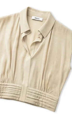 بلوز زنانه بژ بدون آستین یقه‌دار ایپکیول