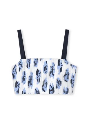 بلوز زنانه آبی-سفید طرح‌گل آستین بندی خنک ایپکیول