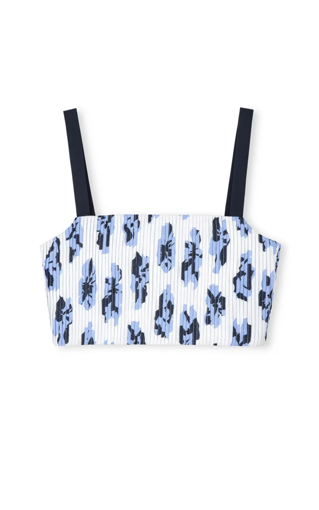 بلوز زنانه آبی-سفید طرح‌گل آستین بندی خنک ایپکیول