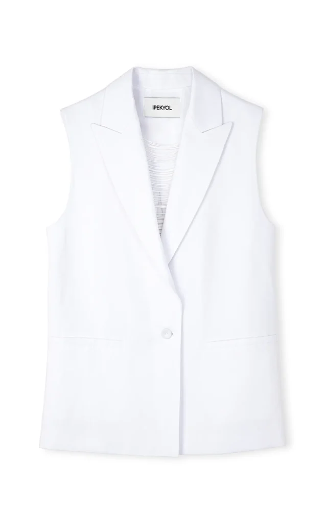 جلیقه زنانه سفید دکمه‌دار مجلسی ایپکیول